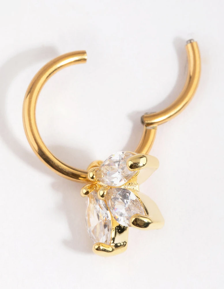 Gold Plated Titanium Marquise Cubic Zirconia Belly Ring