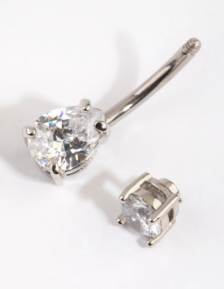 Titanium Pear Diamante Belly Bar