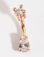 Rose Gold Plated Titanium Pear Diamante Belly Bar