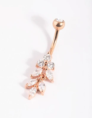 Rose Gold Plated Titanium Marquise Diamante Belly Bar