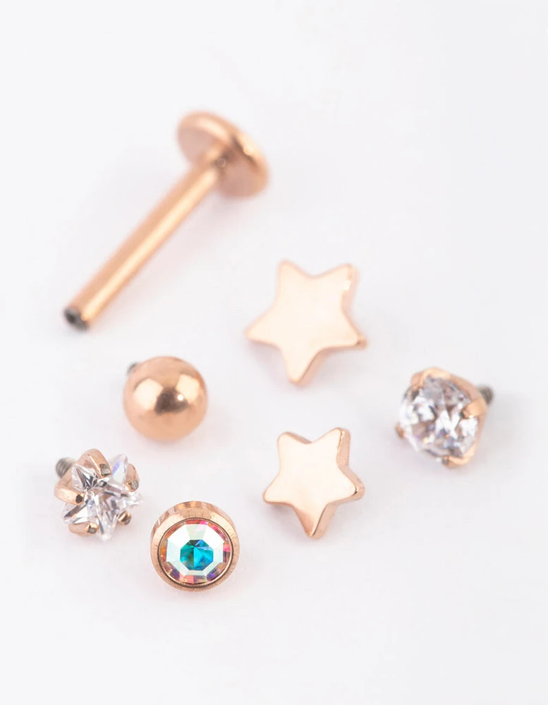 Rose Gold Plated Star Flat Back 6-Pack