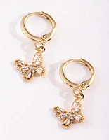 Gold Plated Butterfly Huggie Hoop Earrings with Cubic Zirconia