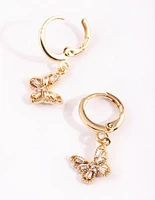 Gold Plated Butterfly Huggie Hoop Earrings with Cubic Zirconia