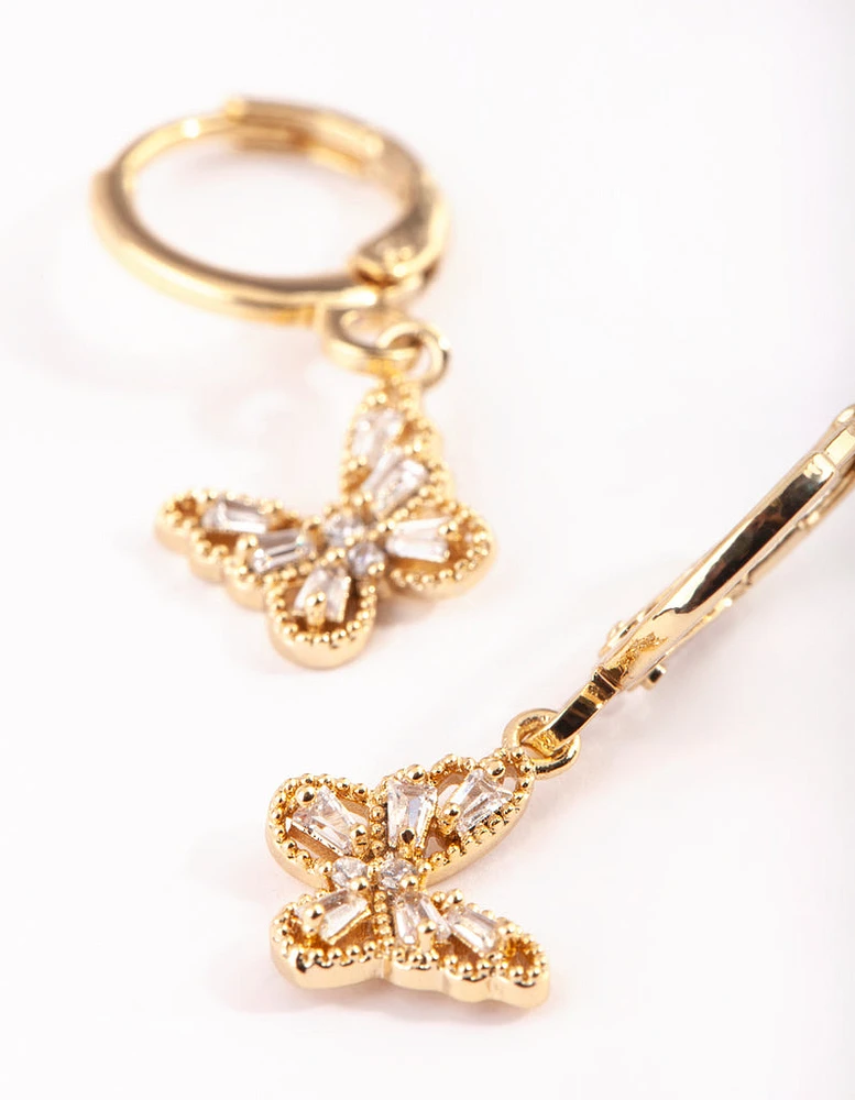 Gold Plated Butterfly Huggie Hoop Earrings with Cubic Zirconia