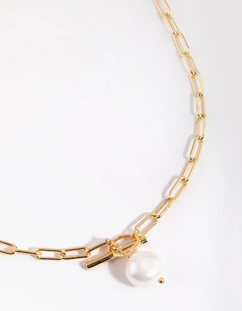 Gold Plated Fob Necklace Freshwater Pearl