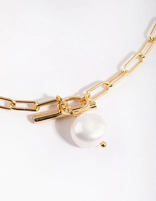 Gold Plated Fob Necklace Freshwater Pearl