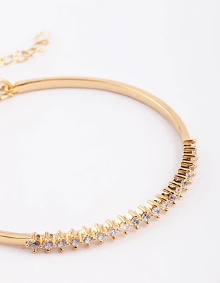 Gold Plated Baguette Bangle with Cubic Zirconia