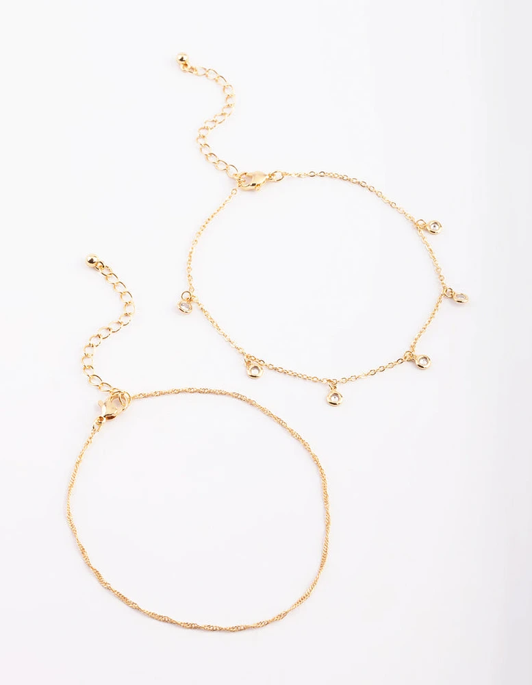 Gold Plated Anklet Set with Cubic Zirconia