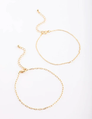 Gold Plated Fine Chain Anklet Set