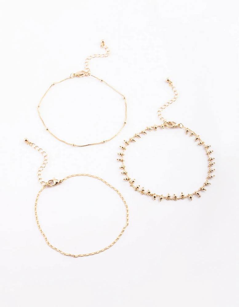 Gold Plated Dainty Anklet Pack