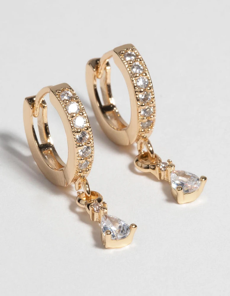 Gold Huggie Hoop Earrings with Cubic Zirconia