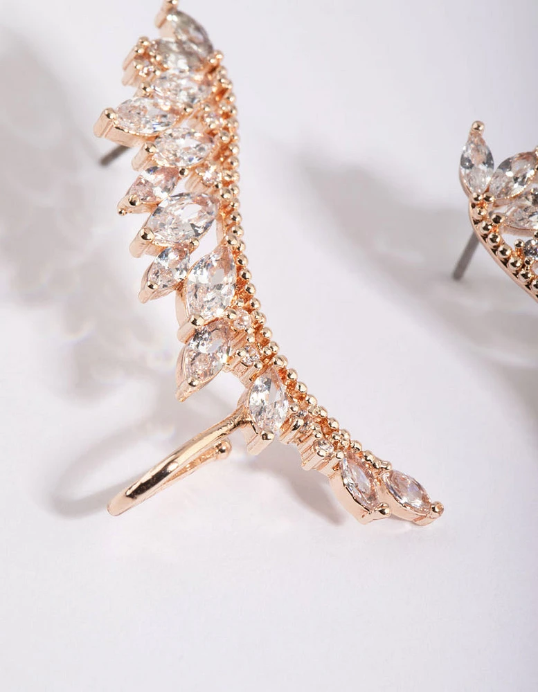 Rose Gold Cubic Zirconia Marquise Crawler Earrings