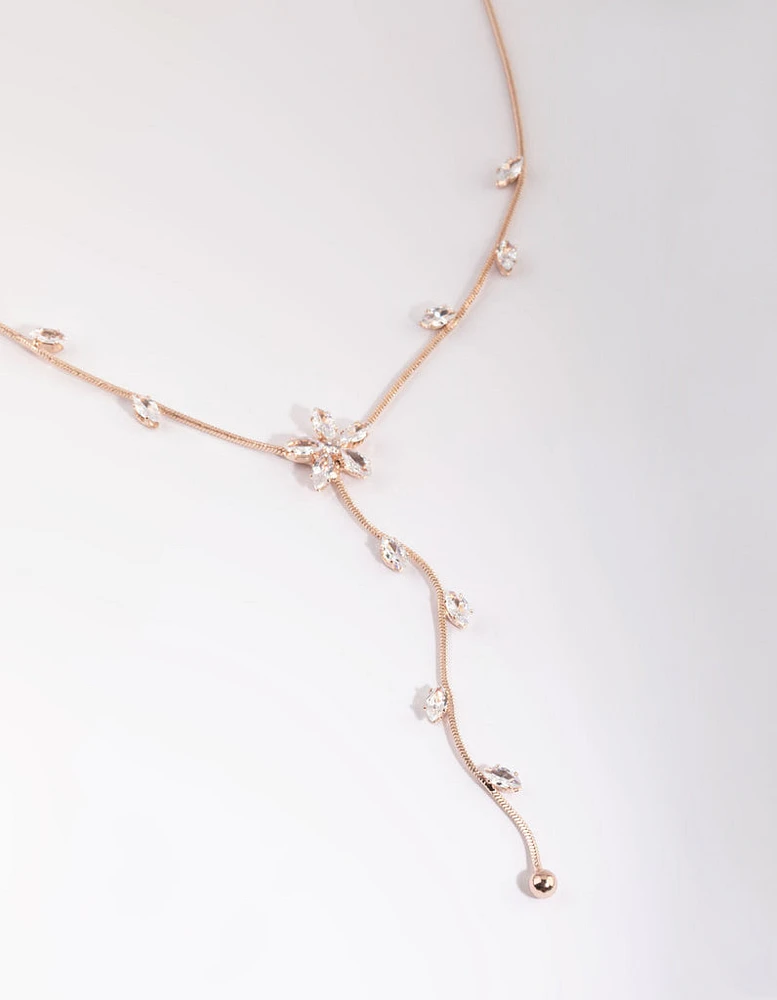 Rose Gold Cubic Zirconia Flower Vine Necklace