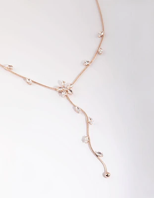 Rose Gold Cubic Zirconia Flower Vine Necklace