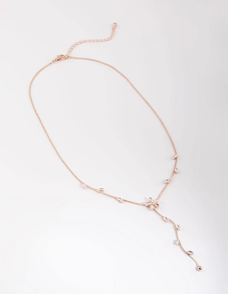 Rose Gold Cubic Zirconia Flower Vine Necklace