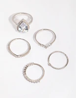 Rhodium Cubic Zirconia Statement Ring 5-Pack