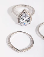 Silver Cubic Zirconia Statement Ring 5-Pack