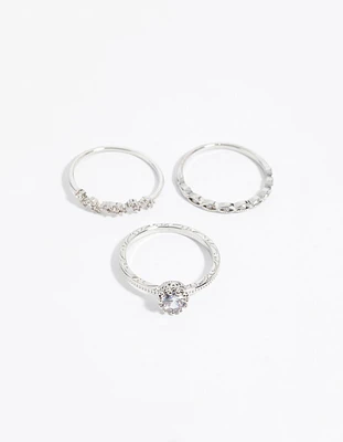 Rhodium Cubic Zirconia Triple Band Ring