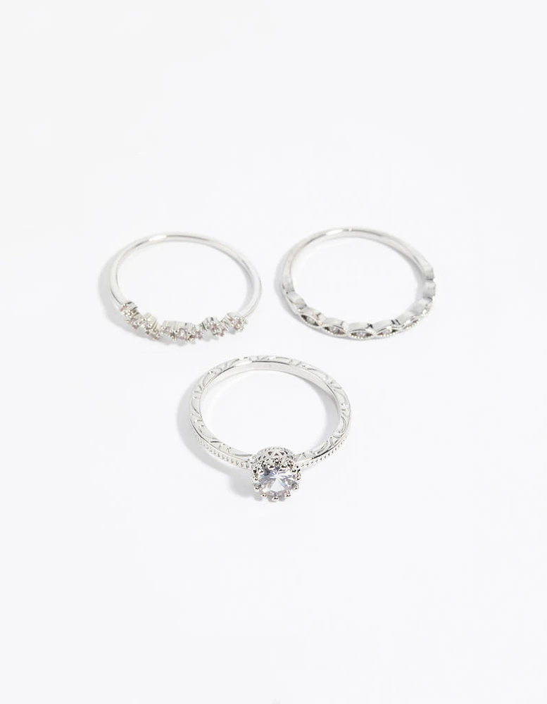 Silver Cubic Zirconia Triple Band Ring