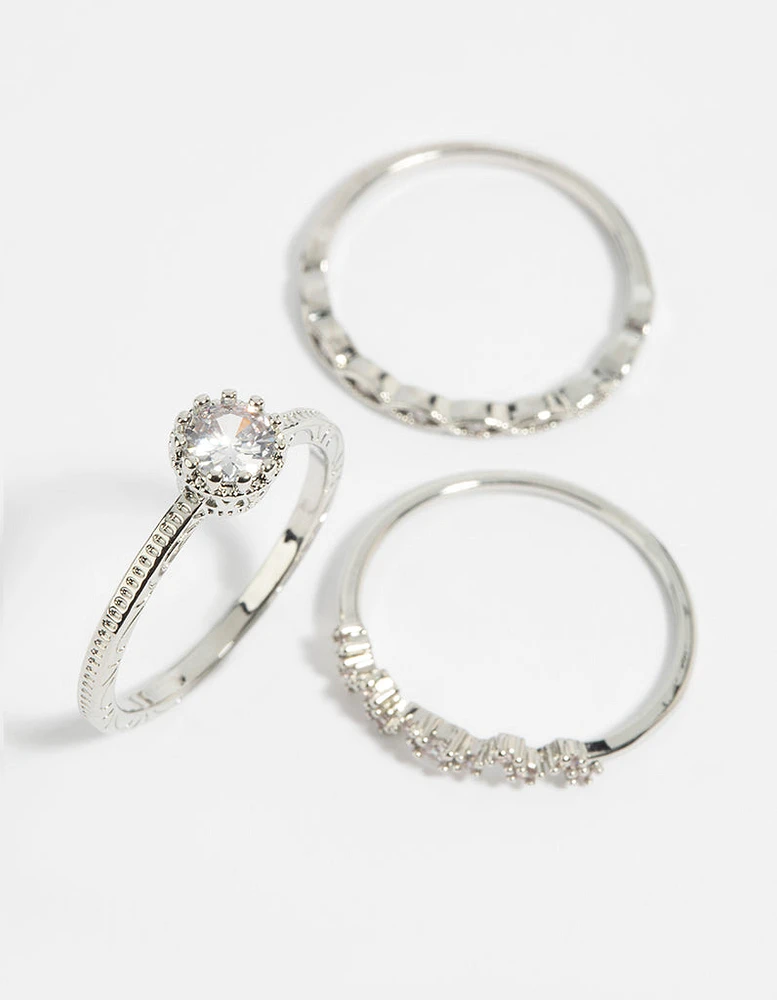 Silver Cubic Zirconia Triple Band Ring