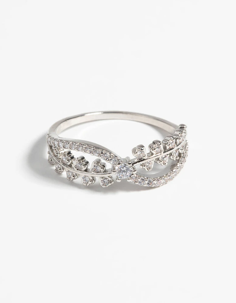 Silver Cubic Zirconia Cross Over Ring