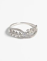 Silver Cubic Zirconia Cross Over Ring