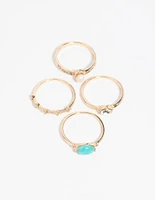 Gold Pearl & Semi-Precious Ring 4-Pack