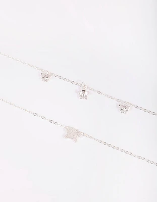 Silver Butterfly Bracelet Set