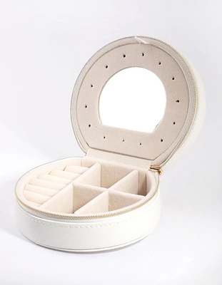 Faux Leather Mirror Travel Jewellery Box