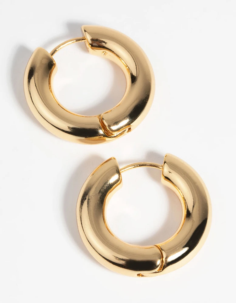 Gold Plated Round Huggie Hoop Earrings