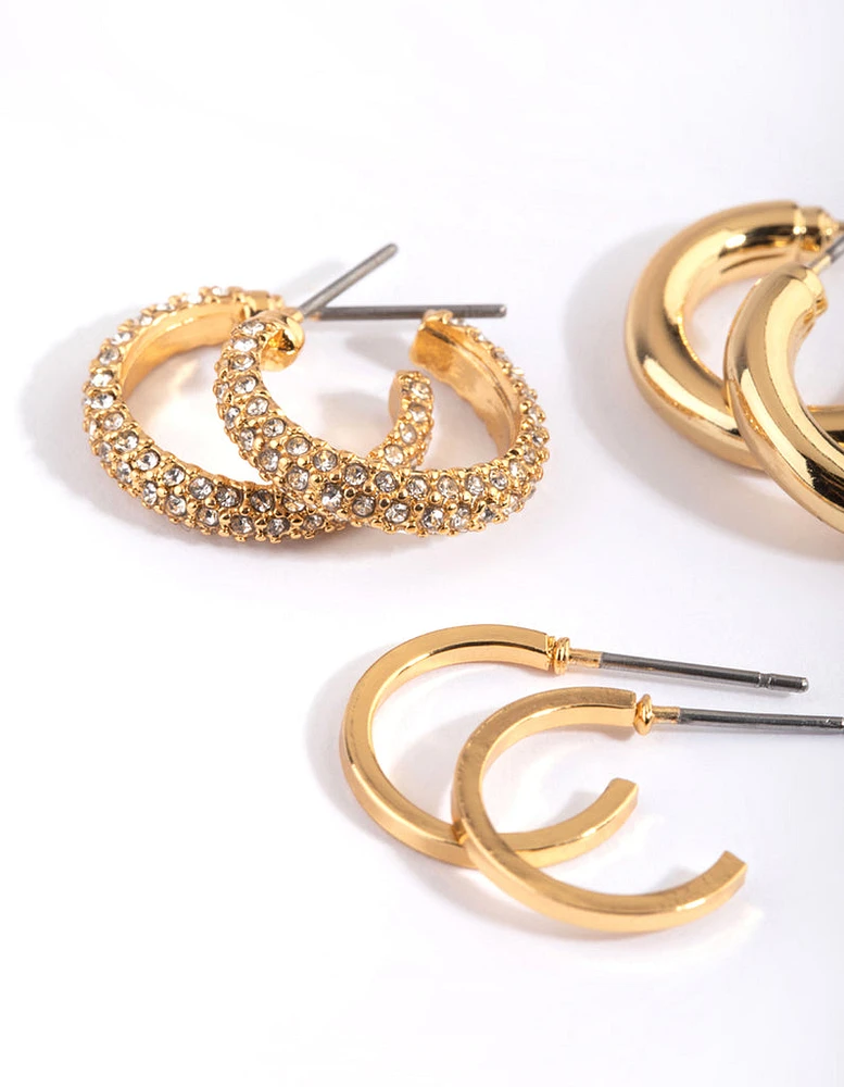 Gold Plated Diamante Hoop Earring Pack