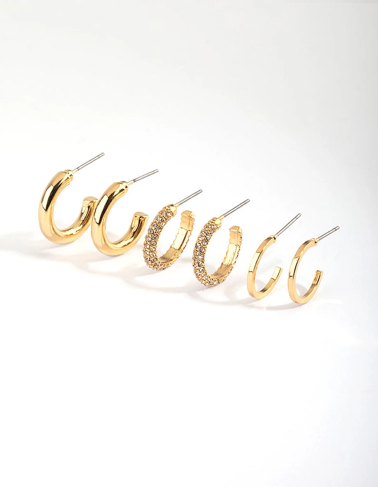 Gold Plated Diamante Hoop Earring Pack