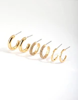 Gold Plated Diamante Hoop Earring Pack