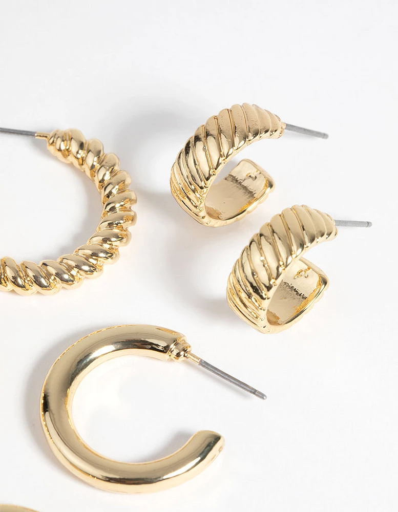 Gold Plated Twisted Hoop Earring Pack