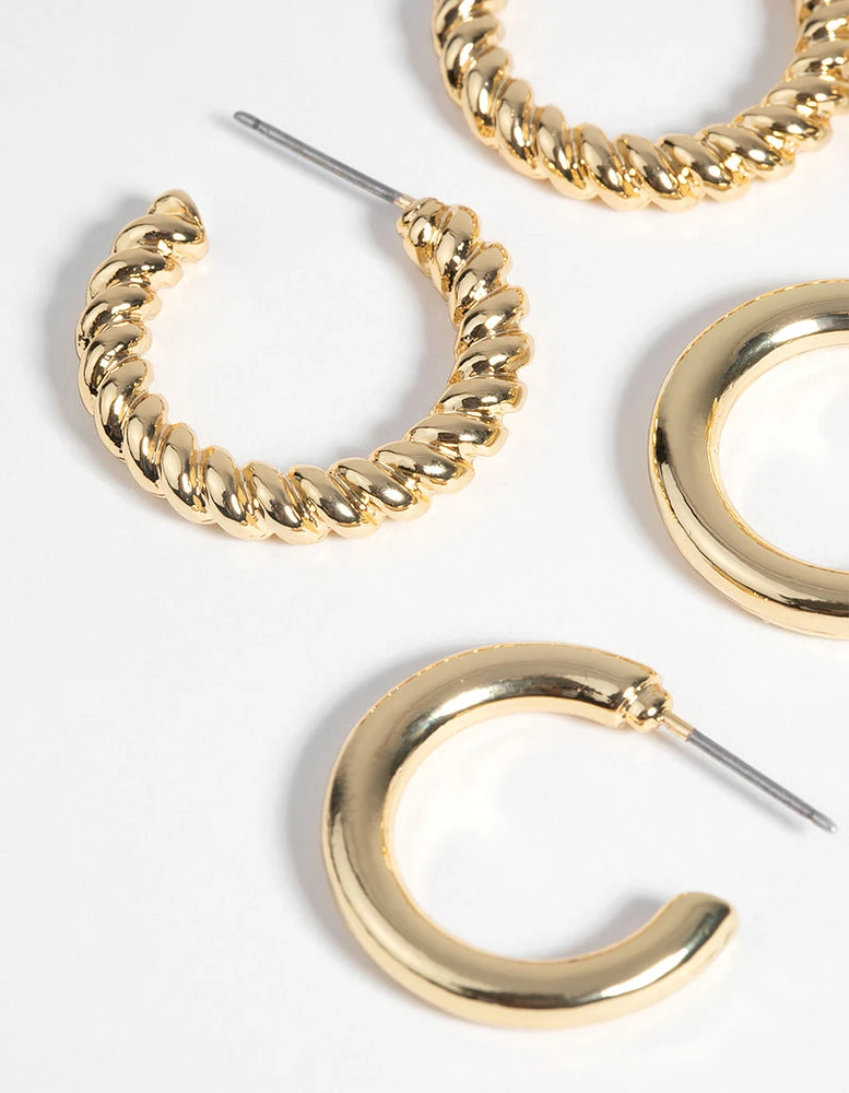 Gold Plated Twisted Hoop Earring Pack