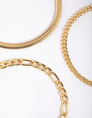 Gold Plated Snake Chain Bracelet Pack