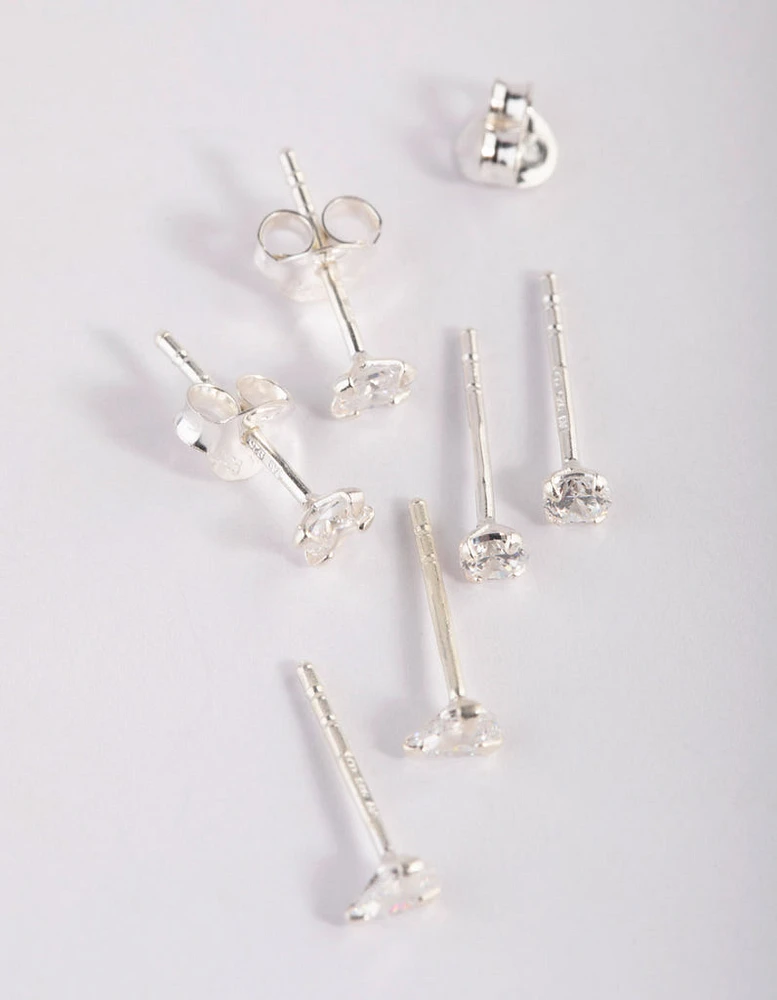 Sterling Silver Cubic Zirconia Stud Earring Pack