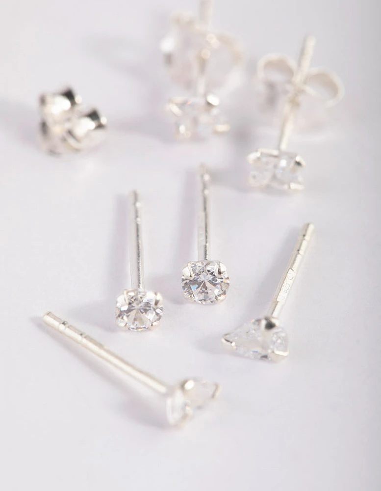 Sterling Silver Cubic Zirconia Stud Earring Pack