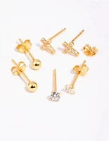 Gold Plated Sterling Silver Cross & Diamante Stud Earring Pack