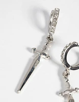 Rhodium Dagger Huggie Hoop Earrings