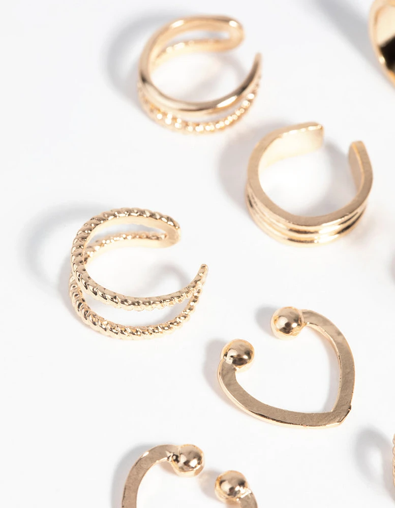 Gold Textured Ear Cuff Earring 8-Pack