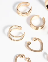 Gold Textured Ear Cuff Earring 8-Pack