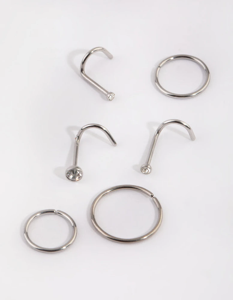 Surgical Steel Diamante Nose Stud 6-Pack