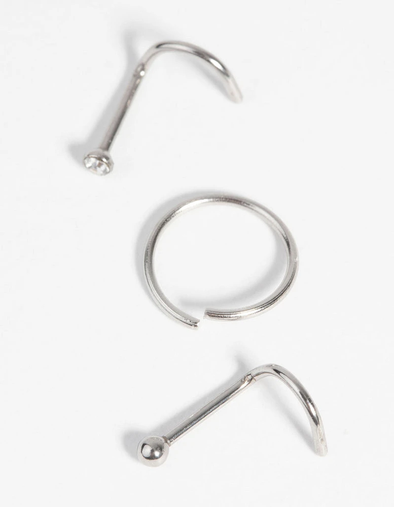 Surgical Steel Nose Stud & Ring Pack with Diamantes