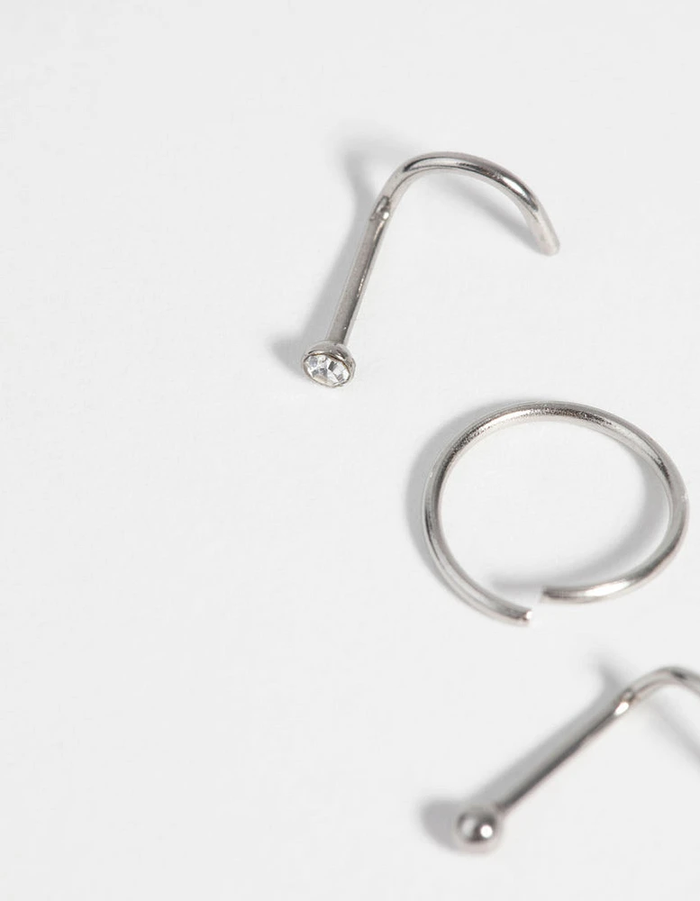 Surgical Steel Nose Stud & Ring Pack with Diamantes