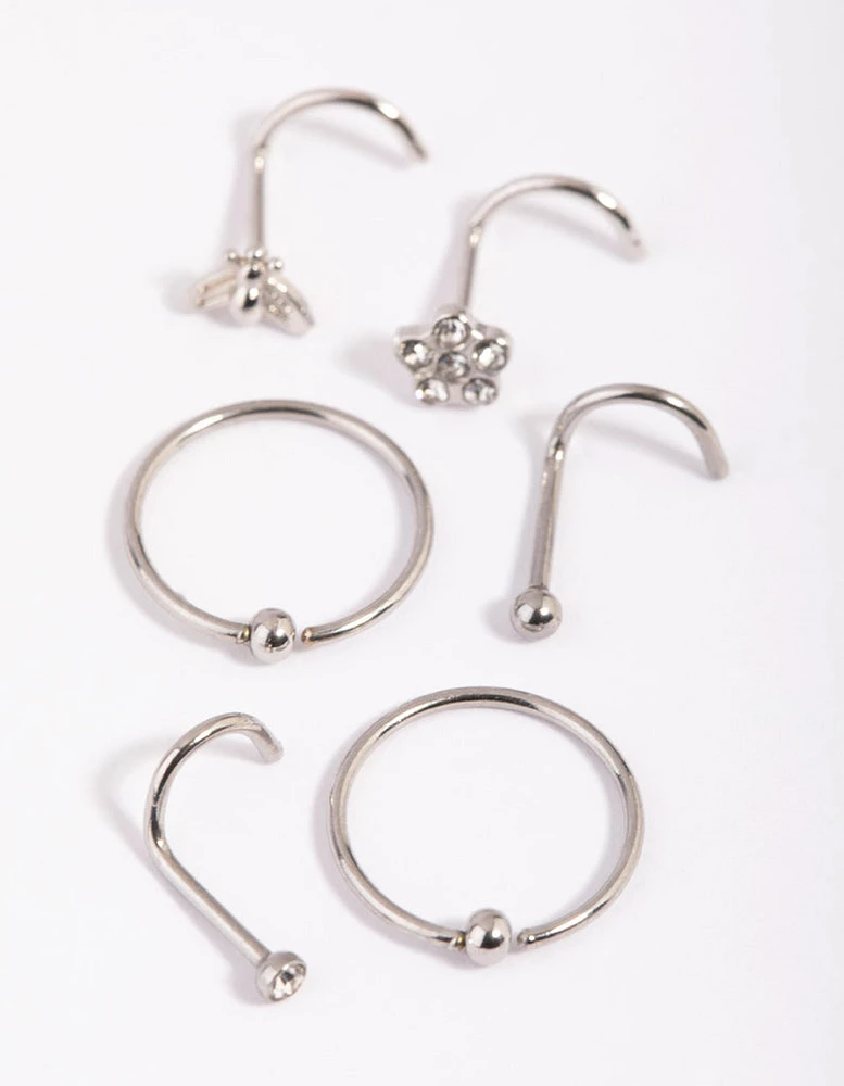 Surgical Steel Flower Nose Stud & Ring 6-Pack