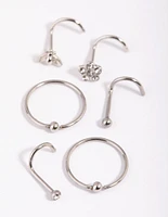 Surgical Steel Flower Nose Stud & Ring 6-Pack