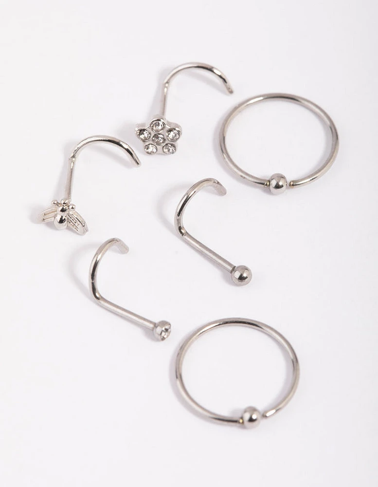 Surgical Steel Flower Nose Stud & Ring 6-Pack