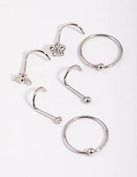 Surgical Steel Flower Nose Stud & Ring 6-Pack