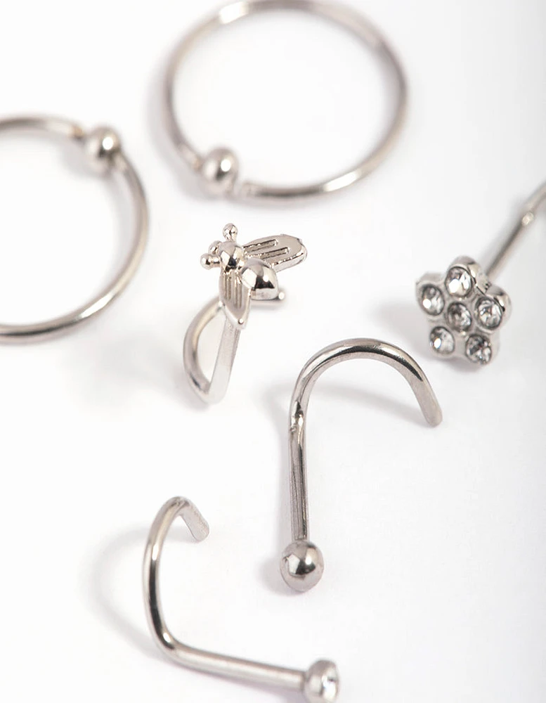 Surgical Steel Flower Nose Stud & Ring 6-Pack